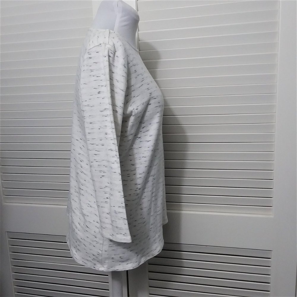 Womens Light Gray Space Dye Side Ruched 3/4 Sleeve Boat Neck Knit Top - Picture 8 of 12